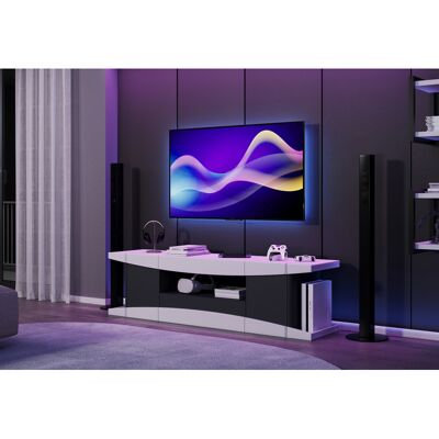 Deladeco Meuble TV moderne 180 cm laqué mat blanc/noir Lorie Blanc/noir laqué mat Blanc/noir laqué mat - Publicité Deladeco Meuble TV moderne 180 cm laqué mat blanc/noir Lorie Blanc/noir laqué mat Blanc/noir laqué mat - Publicité