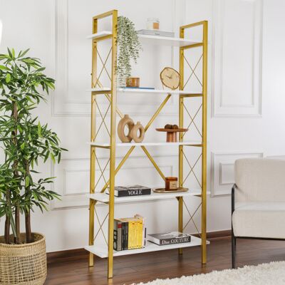Deladeco Etagère industrielle H 180 cm en métal gold Booker Gold/blanc Gold/blanc - Publicité Deladeco Etagère industrielle H 180 cm en métal gold Booker Gold/blanc Gold/blanc - Publicité