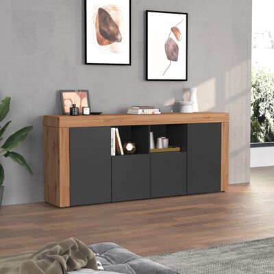 Deladeco Buffet/bahut contemporain 200 cm anthracite mat/chêne wotan Neros Anthracite mat/chêne wotan Anthracite mat/chêne wotan - Publicité Deladeco Buffet/bahut contemporain 200 cm anthracite mat/chêne wotan Neros Anthracite mat/chêne wotan Anthracite mat/chêne wotan - Publicité