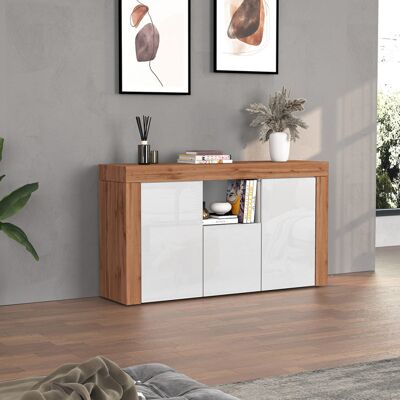 Deladeco Buffet/bahut contemporain 155 cm blanc brillant/chêne wotan Neros Blanc brillant/chêne wotan Blanc brillant/chêne wotan - Publicité Deladeco Buffet/bahut contemporain 155 cm blanc brillant/chêne wotan Neros Blanc brillant/chêne wotan Blanc brillant/chêne wotan - Publicité