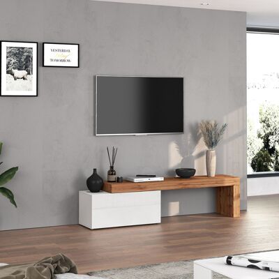 Deladeco Meuble TV extensible 180/260 cm blanc brillant/chêne wotan Neros Blanc brillant/chêne wotan Blanc brillant/chêne wotan - Publicité Deladeco Meuble TV extensible 180/260 cm blanc brillant/chêne wotan Neros Blanc brillant/chêne wotan Blanc brillant/chêne wotan - Publicité
