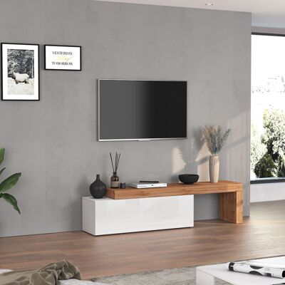 Deladeco Meuble TV extensible 180/290 cm blanc brillant/chêne wotan Neros Blanc brillant/chêne wotan Blanc brillant/chêne wotan - Publicité Deladeco Meuble TV extensible 180/290 cm blanc brillant/chêne wotan Neros Blanc brillant/chêne wotan Blanc brillant/chêne wotan - Publicité