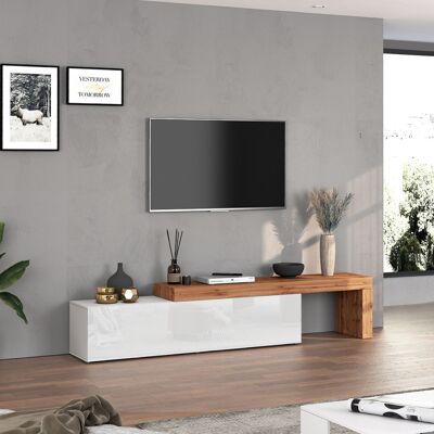 Deladeco Meuble TV extensible 190/350 cm blanc brillant/chêne wotan Neros Blanc brillant/chêne wotan Blanc brillant/chêne wotan - Publicité Deladeco Meuble TV extensible 190/350 cm blanc brillant/chêne wotan Neros Blanc brillant/chêne wotan Blanc brillant/chêne wotan - Publicité