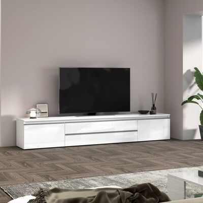 Deladeco Meuble TV moderne 240 cm blanc brillant Maeva Blanc brillant Blanc brillant - Publicité Deladeco Meuble TV moderne 240 cm blanc brillant Maeva Blanc brillant Blanc brillant - Publicité
