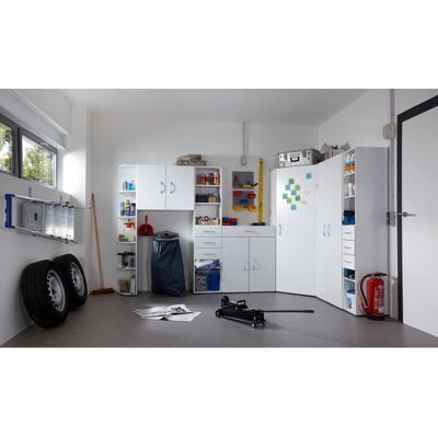Deladeco Armoire buanderie blanche 6 tiroirs/2 étagères profondeur 40 cm Jesy Blanc Blanc - Publicité Deladeco Armoire buanderie blanche 6 tiroirs/2 étagères profondeur 40 cm Jesy Blanc Blanc - Publicité