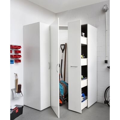 Deladeco Armoire de buanderie rangement coulissant extractible blanche Jesy Blanc Blanc - Publicité Deladeco Armoire de buanderie rangement coulissant extractible blanche Jesy Blanc Blanc - Publicité