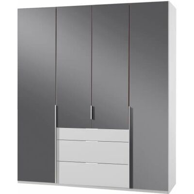 Deladeco Armoire design 4 portes/3 tiroirs blanc alpin/verre gris Tony Blanc alpin/verre gris Blanc alpin/verre gris - Publicité Deladeco Armoire design 4 portes/3 tiroirs blanc alpin/verre gris Tony Blanc alpin/verre gris Blanc alpin/verre gris - Publicité