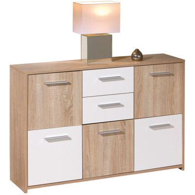 Deladeco Meuble de rangement contemporain 115 cm chêne/blanc Dublin Chêne/blanc Chêne/blanc - Publicité Deladeco Meuble de rangement contemporain 115 cm chêne/blanc Dublin Chêne/blanc Chêne/blanc - Publicité