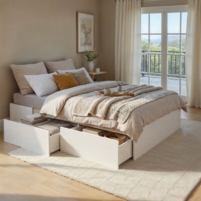Deladeco Lit adulte moderne blanc avec sommier Shiva Blanc Blanc - Publicité Deladeco Lit adulte moderne blanc avec sommier Shiva Blanc Blanc - Publicité