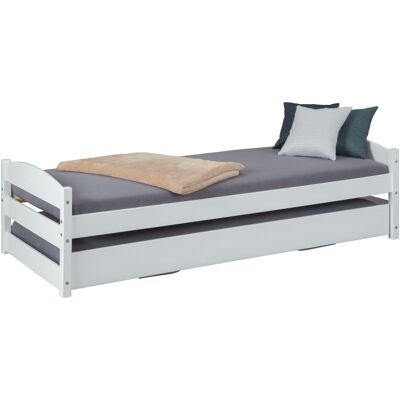 Deladeco Lit gigogne contemporain en pin massif Shella Blanc Blanc - Publicité Deladeco Lit gigogne contemporain en pin massif Shella Blanc Blanc - Publicité