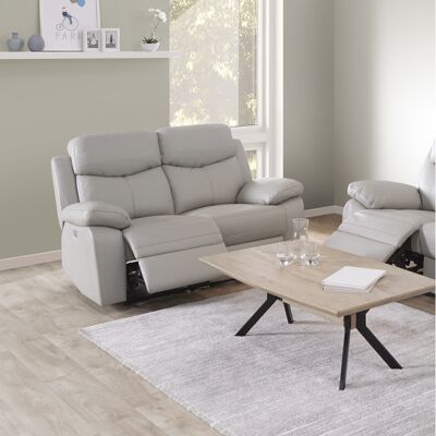 Deladeco Canapé de relaxation électrique 2 places en cuir gris Janel Gris clair Gris clair - Publicité Deladeco Canapé de relaxation électrique 2 places en cuir gris Janel Gris clair Gris clair - Publicité