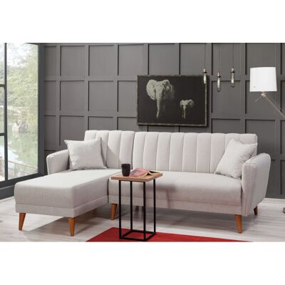 Deladeco Canapé d'angle convertible moderne en tissu Alpha Crème Crème - Publicité Deladeco Canapé d'angle convertible moderne en tissu Alpha Crème Crème - Publicité