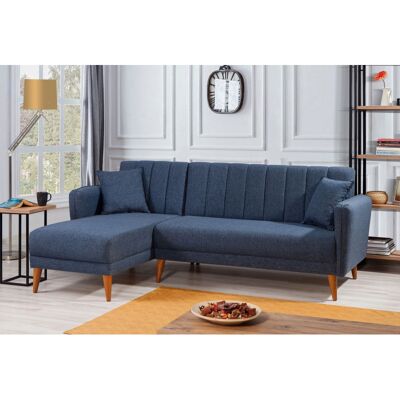 Deladeco Canapé d'angle convertible moderne en tissu Alpha Bleu foncé Bleu foncé - Publicité Deladeco Canapé d'angle convertible moderne en tissu Alpha Bleu foncé Bleu foncé - Publicité