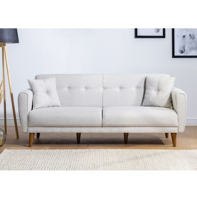 Deladeco Canapé droit convertible moderne en tissu Adriaco Crème Crème - Publicité Deladeco Canapé droit convertible moderne en tissu Adriaco Crème Crème - Publicité