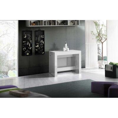 Deladeco Table console extensible contemporaine blanc laqué Montoya Blanc laqué brillant Blanc laqué brillant - Publicité Deladeco Table console extensible contemporaine blanc laqué Montoya Blanc laqué brillant Blanc laqué brillant - Publicité