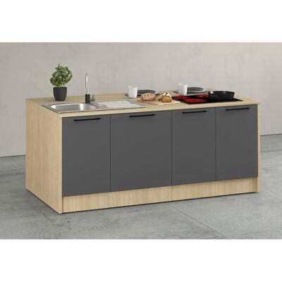 Deladeco Îlot de cuisine moderne 200 cm anthracite mat/chêne Louna Anthracite mat/chêne chopin Anthracite mat/chêne chopin - Publicité Deladeco Îlot de cuisine moderne 200 cm anthracite mat/chêne Louna Anthracite mat/chêne chopin Anthracite mat/chêne chopin - Publicité