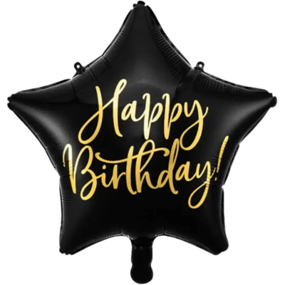 PARTYDECO Ballon Mylar Étoile - Happy Birthday - Noir & Or 40cm - Publicité PARTYDECO Ballon Mylar Étoile - Happy Birthday - Noir & Or 40cm - Publicité