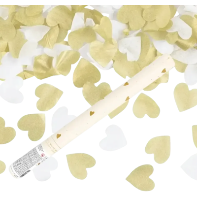 Party Deco Canon main Confettis 35cm -Coeur Blanc/Or 100% BIODÉGRADABLE - Publicité Party Deco Canon main Confettis 35cm -Coeur Blanc/Or 100% BIODÉGRADABLE - Publicité