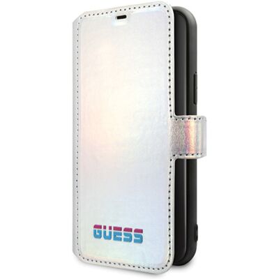 Étui livre iridescent Guess pour iPhone 11 Pro Max - Argent - Publicité Étui livre iridescent Guess pour iPhone 11 Pro Max - Argent - Publicité