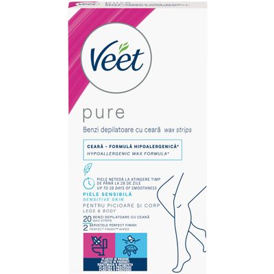 Veet Pure - bandes de cire jambes et corps - peau sensible - 20 unités - Publicité Veet Pure - bandes de cire jambes et corps - peau sensible - 20 unités - Publicité