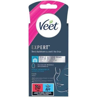 Veet Expert - bandes de cire prêtes à l’emploi - peau sensible - 20 pièces - Publicité Veet Expert - bandes de cire prêtes à l’emploi - peau sensible - 20 pièces - Publicité