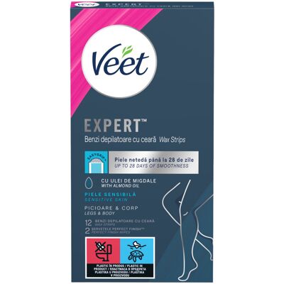 Veet Expert - bandes de cire prêtes à l’emploi - peaux sèches (12 pièces) - Publicité Veet Expert - bandes de cire prêtes à l’emploi - peaux sèches (12 pièces) - Publicité