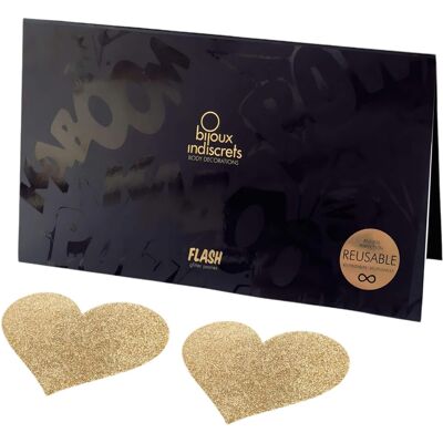 Bijoux Indiscrets Flash - pasties pailletés en forme de cœur (or) - Publicité Bijoux Indiscrets Flash - pasties pailletés en forme de cœur (or) - Publicité