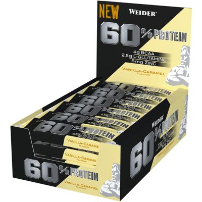 Barres de Protéines Weider 60% - Vanille-Caramel - 24 x 45g - Publicité Barres de Protéines Weider 60% - Vanille-Caramel - 24 x 45g - Publicité