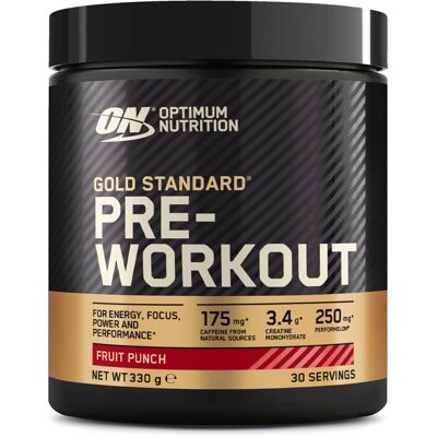 Optimum Nutrition Gold Standard Pre Workout - Punch aux fruits - Poudre de pré-entraînement - Publicité Optimum Nutrition Gold Standard Pre Workout - Punch aux fruits - Poudre de pré-entraînement - Publicité