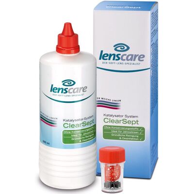 Lenscare Clearsept, solution de 380 ml + récipient 1 pc(s) Emballage(S) Combi - Publicité Lenscare Clearsept, solution de 380 ml + récipient 1 pc(s) Emballage(S) Combi - Publicité