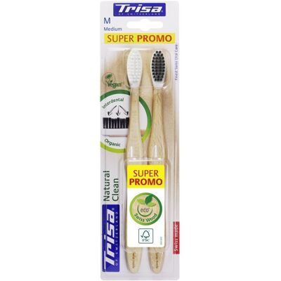 TRISA - Natural Clean - Poils moyens - Lot de 2 - Toothbrush - Publicité TRISA - Natural Clean - Poils moyens - Lot de 2 - Toothbrush - Publicité