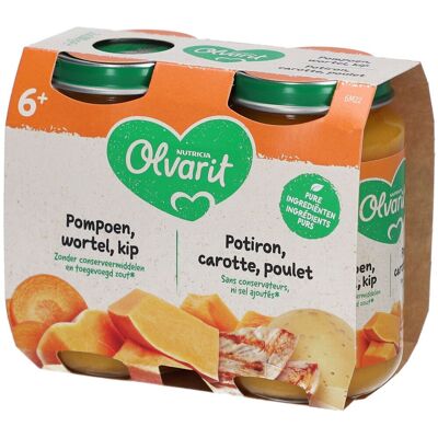 Olvarit Petit Pot Repas Bébé Dès 6 Mois Poulet Citrouille Carotte 2x200 g Aliment - Publicité Olvarit Petit Pot Repas Bébé Dès 6 Mois Poulet Citrouille Carotte 2x200 g Aliment - Publicité