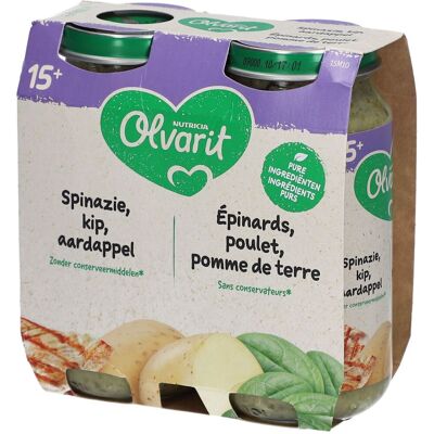 Olvarit Petit Pot Repas Bébé Dès 15 Mois Epinard Poulet Pommes De Terre 2x250 g Aliment - Publicité Olvarit Petit Pot Repas Bébé Dès 15 Mois Epinard Poulet Pommes De Terre 2x250 g Aliment - Publicité