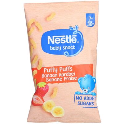 Nestlé Happy Puffs Morango - Snack pour Bébé 12+ Mois - Publicité Nestlé Happy Puffs Morango - Snack pour Bébé 12+ Mois - Publicité