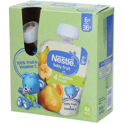 Nestlé NESTLE Baby Fruit® Gourdes 4 fruits 4x90 g Boisson - Publicité Nestlé NESTLE Baby Fruit® Gourdes 4 fruits 4x90 g Boisson - Publicité