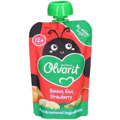 Olvarit Gourde 12m+ Fraise, Banane, Kiwi 100 g Nourriture Liquide - Publicité Olvarit Gourde 12m+ Fraise, Banane, Kiwi 100 g Nourriture Liquide - Publicité