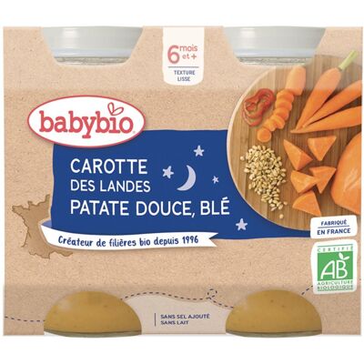 Babybio Repas du Soir - Carotte, patate douce et blé (2x200g) - Publicité Babybio Repas du Soir - Carotte, patate douce et blé (2x200g) - Publicité