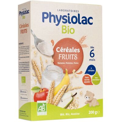 Physiolac Céréales Bio Fruits 200 g - Nourriture pour bébé - Publicité Physiolac Céréales Bio Fruits 200 g - Nourriture pour bébé - Publicité