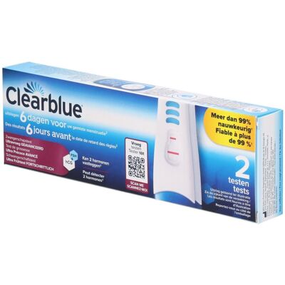 Clearblue Test de grosesse Ultra précoce AVANCÉ Des résultats 6 jours plus tôt 2 tests 2 pc(s) Test(S) - Publicité Clearblue Test de grosesse Ultra précoce AVANCÉ Des résultats 6 jours plus tôt 2 tests 2 pc(s) Test(S) - Publicité