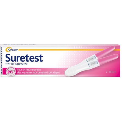 SURETEST - Test de grossesse - Pour un résultat précis dès le premier jour de retard des règles - Autotest - Boîte de 2 tests 1 pc(s) Test(S) - Publicité SURETEST - Test de grossesse - Pour un résultat précis dès le premier jour de retard des règles - Autotest - Boîte de 2 tests 1 pc(s) Test(S) - Publicité