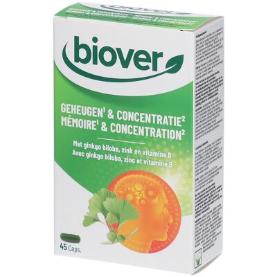 Biover Ginkgo & Concentration - 45 Capsules - Publicité Biover Ginkgo & Concentration - 45 Capsules - Publicité