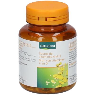 NATURLAND Huile de Foie de Morue 100 Capsules - Complément Alimentaire - Publicité NATURLAND Huile de Foie de Morue 100 Capsules - Complément Alimentaire - Publicité