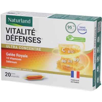 Naturland Gelée Royale Vitalité et Défenses - 20 Ampoules - Publicité Naturland Gelée Royale Vitalité et Défenses - 20 Ampoules - Publicité