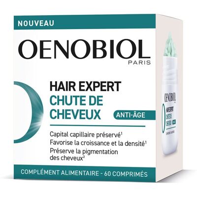 OENOBIOL® OENOBIOL - HAIR EXPERT Chute de cheveux Anti-Âge - Préserve le capital capillaire, Favorise la croissance et la densité, Préserve la pigmentation des cheveux - Complément alimentaire - 60 comprimés 60 pc(s) Capsule(S) Douce(S) - Publicité OENOBIOL® OENOBIOL - HAIR EXPERT Chute de cheveux Anti-Âge - Préserve le capital capillaire, Favorise la croissance et la densité, Préserve la pigmentation des cheveux - Complément alimentaire - 60 comprimés 60 pc(s) Capsule(S) Douce(S) - Publicité