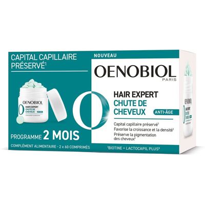 OENOBIOL® OENOBIOL - HAIR EXPERT Chute de cheveux Anti-Âge - Préserve le capital capillaire, Favorise la croissance et la densité, Préserve la pigmentation des cheveux - Complément alimentaire - 2 x 60 comprimés 60 pc(s) Capsule(S) Douce(S) - Publicité OENOBIOL® OENOBIOL - HAIR EXPERT Chute de cheveux Anti-Âge - Préserve le capital capillaire, Favorise la croissance et la densité, Préserve la pigmentation des cheveux - Complément alimentaire - 2 x 60 comprimés 60 pc(s) Capsule(S) Douce(S) - Publicité