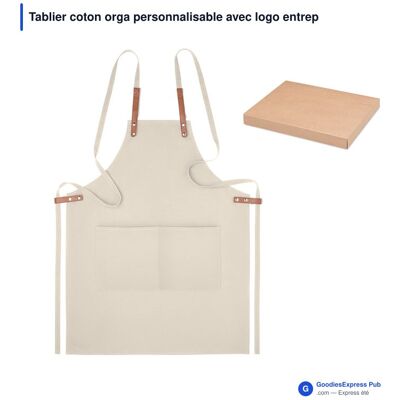GoodiesExpress Pub Tablier personnalisable coton biologique réglable en express - beige - Publicité GoodiesExpress Pub Tablier personnalisable coton biologique réglable en express - beige - Publicité