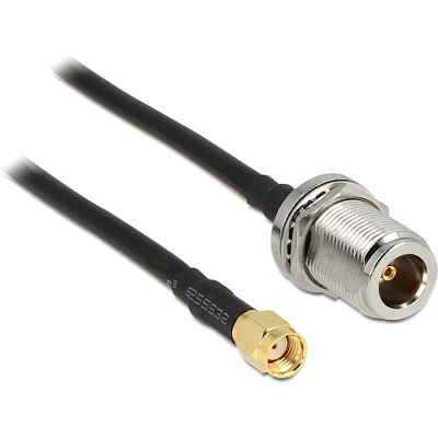 Câble coaxial DeLOCK 88845 Noir 1,5m, connecteurs RP-SMA vers N, impédance 50 Ohm, longueur 1.5 mètre, couleur noire. Publicité Câble coaxial DeLOCK 88845 Noir 1,5m, connecteurs RP-SMA vers N, impédance 50 Ohm, longueur 1.5 mètre, couleur noire. Publicité