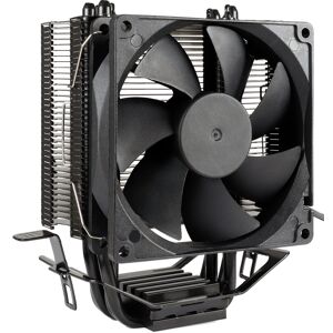 Refroidisseur Inter-Tech 4P90 pour processeur. Ventirad 9,2 cm noir, compatible avec sockets Intel (LGA 115x, 1200, 1700, 1800, 775) et AMD (AM3, AM4, AM5). Dissipation thermique jusqu'à 125W grâce à 4 caloducs en cuivre et un radiateur en aluminium. Ventilateur hydraulique silencieux (22.7 dB max). image
