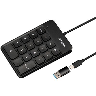 Clavier numérique Targus AKP13GL 18 touches USB filaire 1,5m universel noir 82g compact - Publicité Clavier numérique Targus AKP13GL 18 touches USB filaire 1,5m universel noir 82g compact - Publicité
