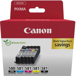 Canon 2078C007 Multipack 5 Cartouches d'Encre Originales (2 Noir, 3 Couleur: Cyan, Magenta, Jaune, Bleu) 5.6ml - Compatibilité PIXMA TS, TR Series